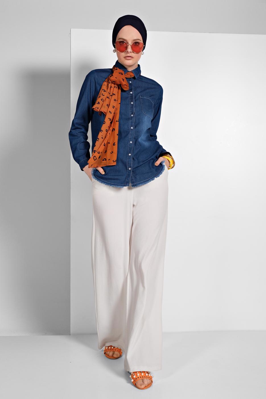 Vêtements hijab BLEU MARINE CHEMISE EN JEAN À BOUTONS PRESSIONS 9233