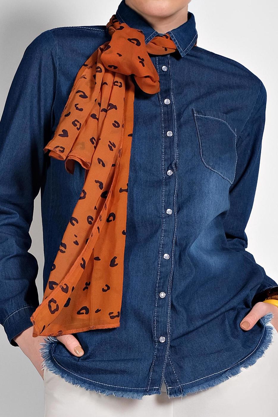 Vêtements hijab BLEU MARINE CHEMISE EN JEAN À BOUTONS PRESSIONS 9233