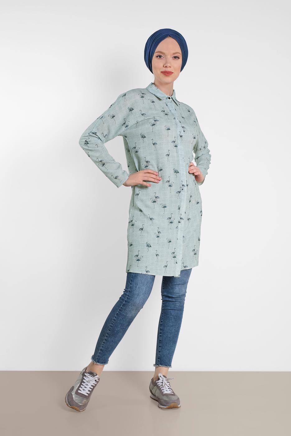 Tesettür giyim MAVİ ALVİNA DESENLİ TUNİK 4492-4