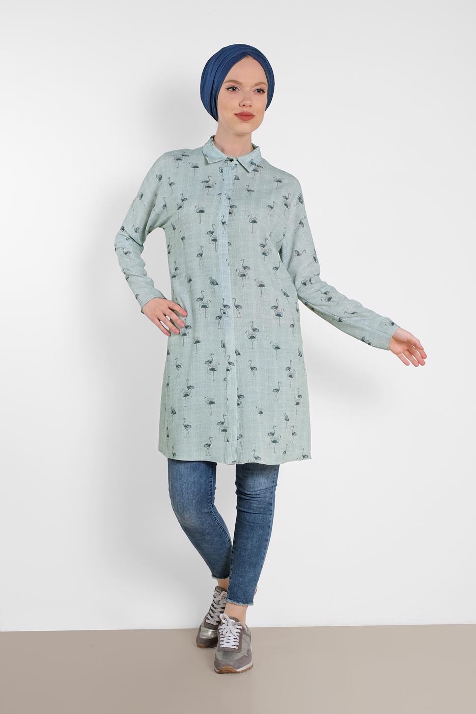 Tesettür giyim MAVİ ALVİNA DESENLİ TUNİK 4492-4