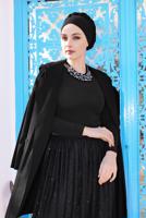 Tesettür giyim SİYAH PAMUKLU CEPLİ KAPÜŞONLU TRENÇKOT 58107