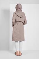 Tesettür giyim BEJ PAMUKLU CEPLİ KAPÜŞONLU TRENÇKOT 58107