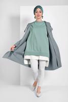 Tesettür giyim YEŞİL PAMUKLU CEPLİ KAPÜŞONLU TRENÇKOT 58107