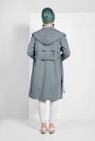 Tesettür giyim YEŞİL PAMUKLU CEPLİ KAPÜŞONLU TRENÇKOT 58107