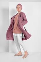 Tesettür giyim PEMBE PAMUKLU CEPLİ KAPÜŞONLU TRENÇKOT 58107