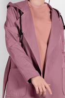 Tesettür giyim PEMBE PAMUKLU CEPLİ KAPÜŞONLU TRENÇKOT 58107