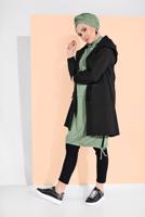 Tesettür giyim SİYAH BELİ BÜZGÜLÜ TRENÇKOT 67107