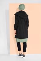 Tesettür giyim SİYAH BELİ BÜZGÜLÜ TRENÇKOT 67107