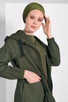 Tesettür giyim HAKİ BELİ BÜZGÜLÜ TRENÇKOT 67107