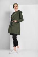 Tesettür giyim HAKİ BELİ BÜZGÜLÜ TRENÇKOT 67107