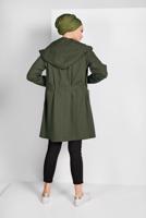 Tesettür giyim HAKİ BELİ BÜZGÜLÜ TRENÇKOT 67107