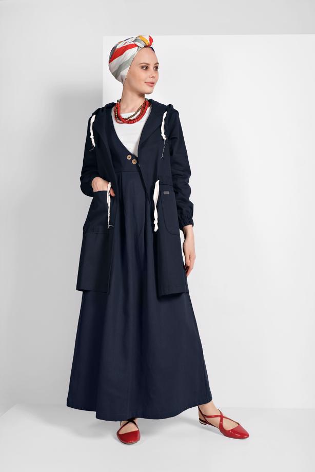 Hijab clothing  SMOCKED-WAIST TRENCH-COAT 67107 - TRENDTESETTÜR