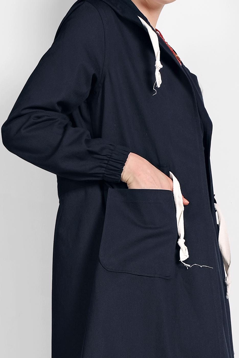 Hijab clothing NAVY BLUE SMOCKED-WAIST TRENCH-COAT 67107
