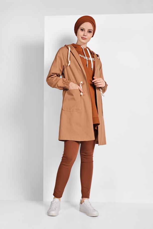 Hijab clothing  SMOCKED-WAIST TRENCH-COAT 67107 - TRENDTESETTÜR