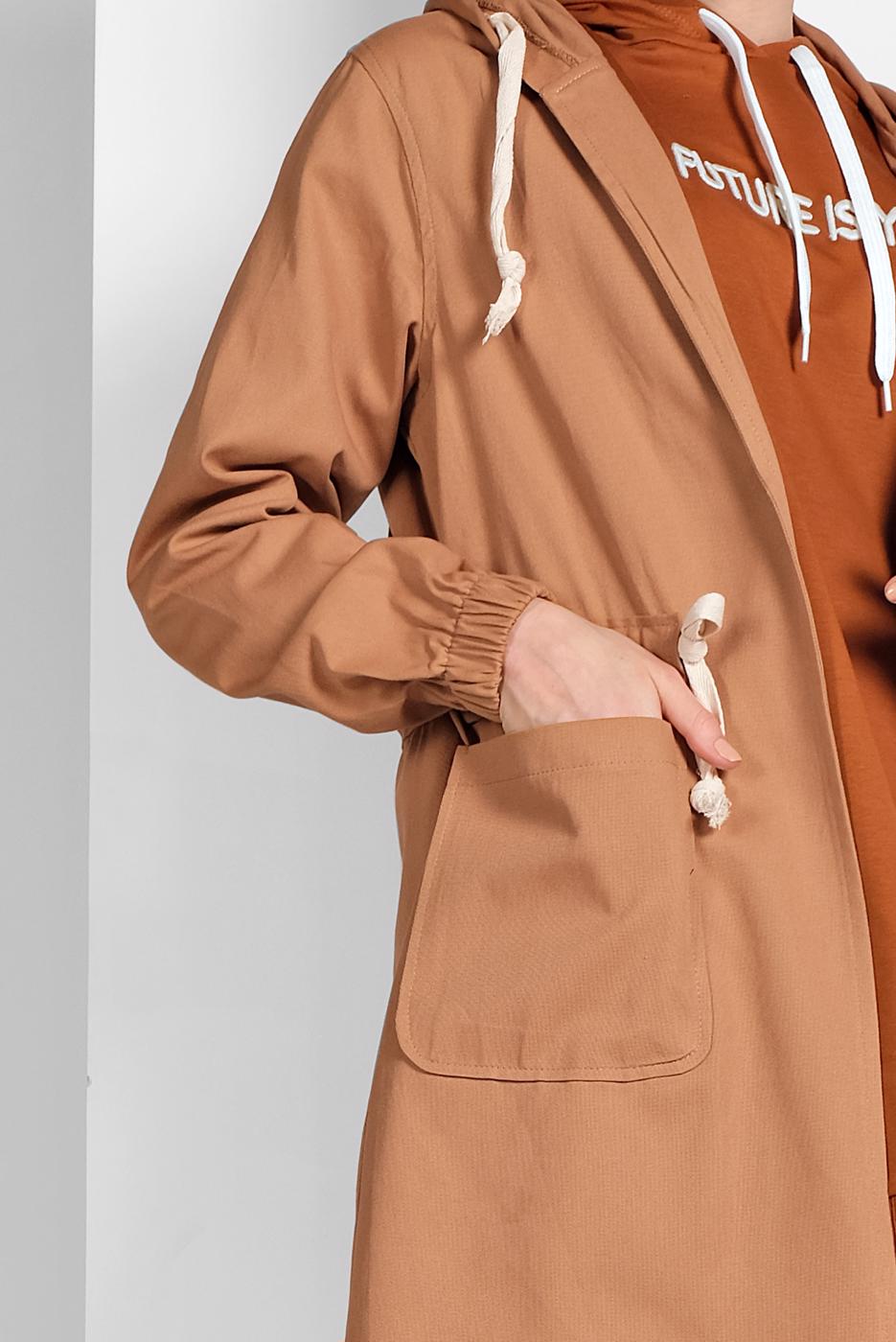 Hijab clothing BROWN SMOCKED-WAIST TRENCH-COAT 67107