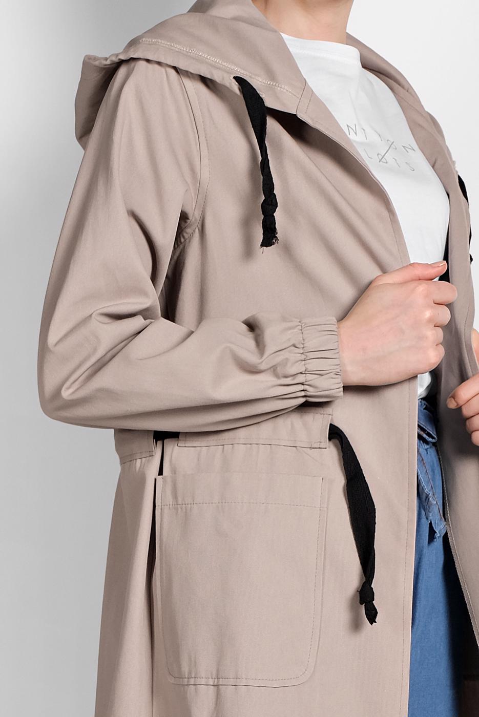 Tesettür giyim BEJ BELİ BÜZGÜLÜ TRENÇKOT 67107