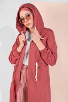 Tesettür giyim TURUNCU BELİ BÜZGÜLÜ TRENÇKOT 67107