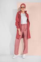 Tesettür giyim TURUNCU BELİ BÜZGÜLÜ TRENÇKOT 67107