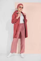 Tesettür giyim TURUNCU BELİ BÜZGÜLÜ TRENÇKOT 67107