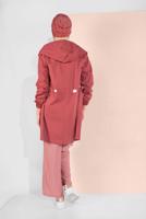 Tesettür giyim TURUNCU BELİ BÜZGÜLÜ TRENÇKOT 67107