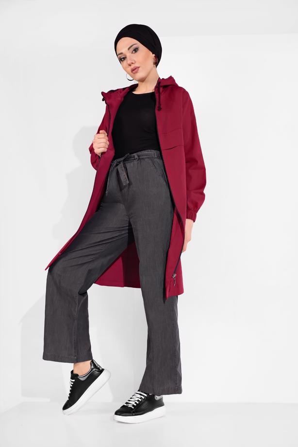 Vêtements hijab ROUGE BORDEAUX TRENCH-COAT ZIPPÉ 68107 - TRENDTESETTÜR