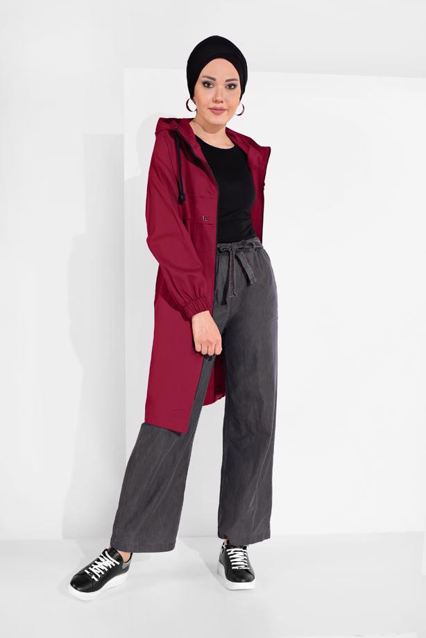 Vêtements hijab ROUGE BORDEAUX TRENCH-COAT ZIPPÉ 68107 - TRENDTESETTÜR