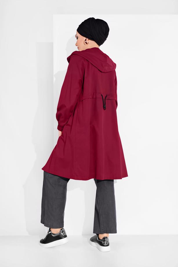Vêtements hijab ROUGE BORDEAUX TRENCH-COAT ZIPPÉ 68107 - TRENDTESETTÜR