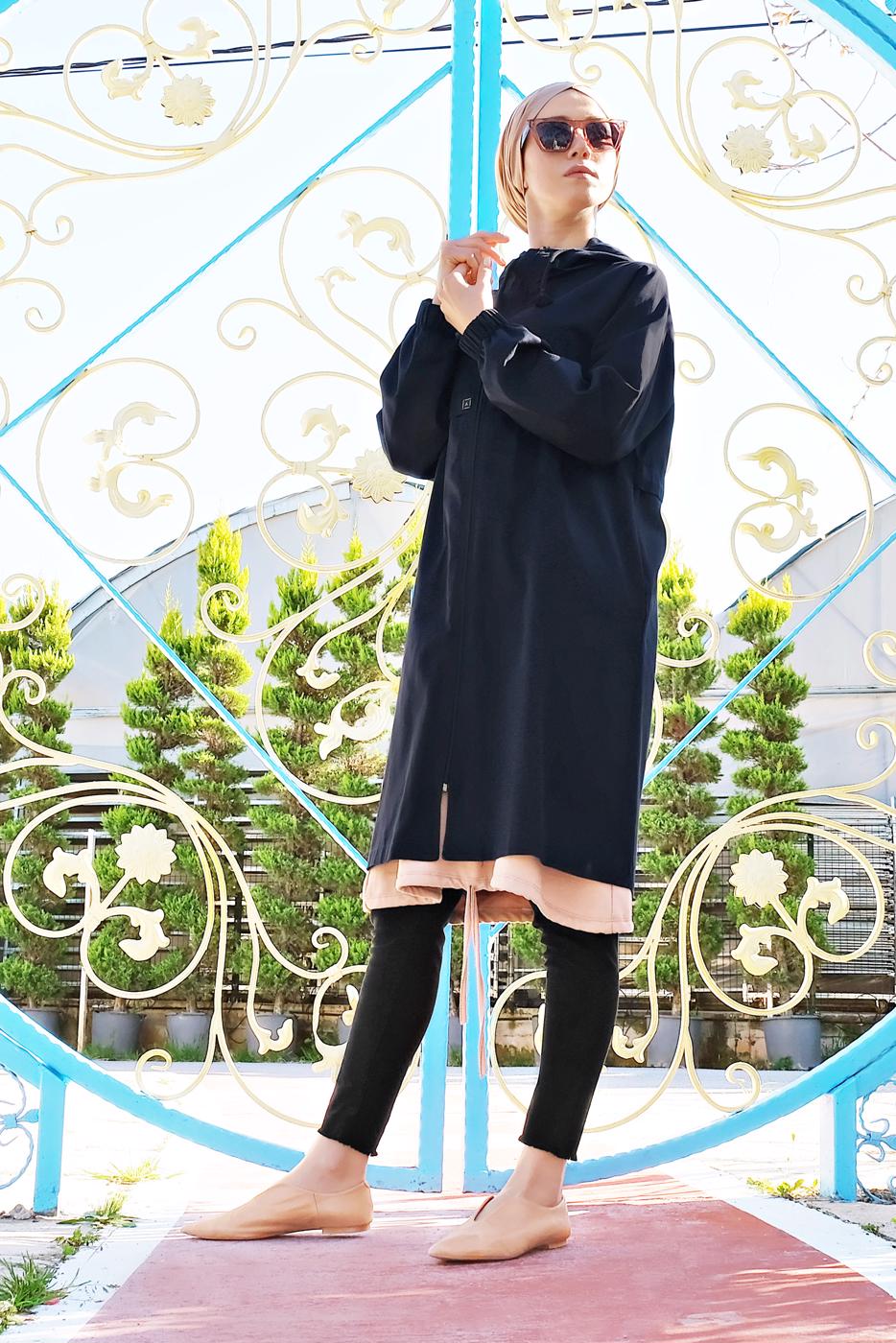 Tesettür giyim LACİVERT FERMUARLI TRENÇKOT 68107