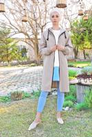 Tesettür giyim BEJ FERMUARLI TRENÇKOT 68107