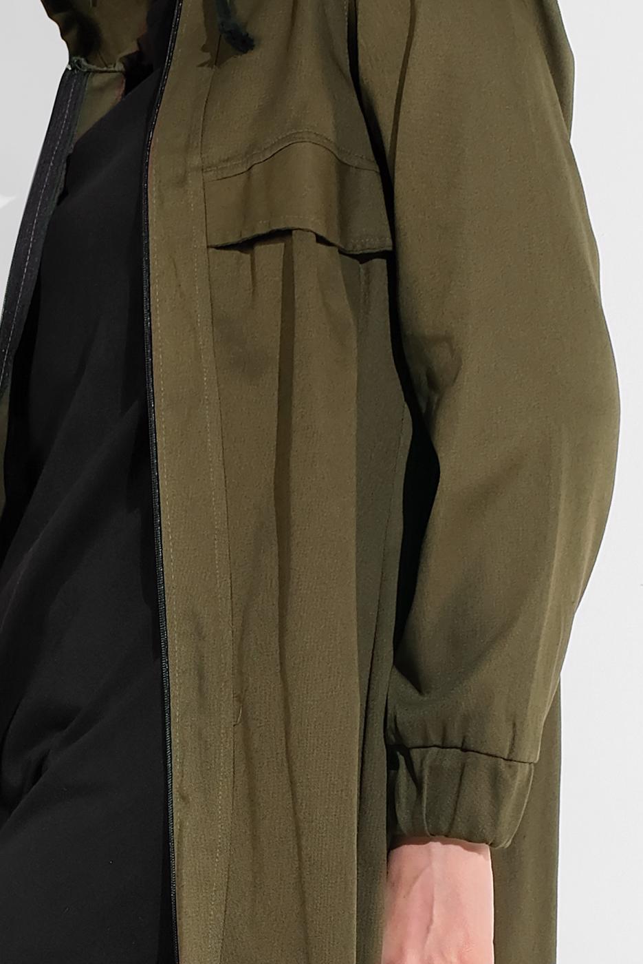 Tesettür giyim YEŞİL CEP DETAYLI ETEK UCU LASTİKLİ TRENÇKOT 78107