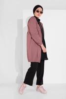 Tesettür giyim PEMBE CEP DETAYLI ETEK UCU LASTİKLİ TRENÇKOT 78107