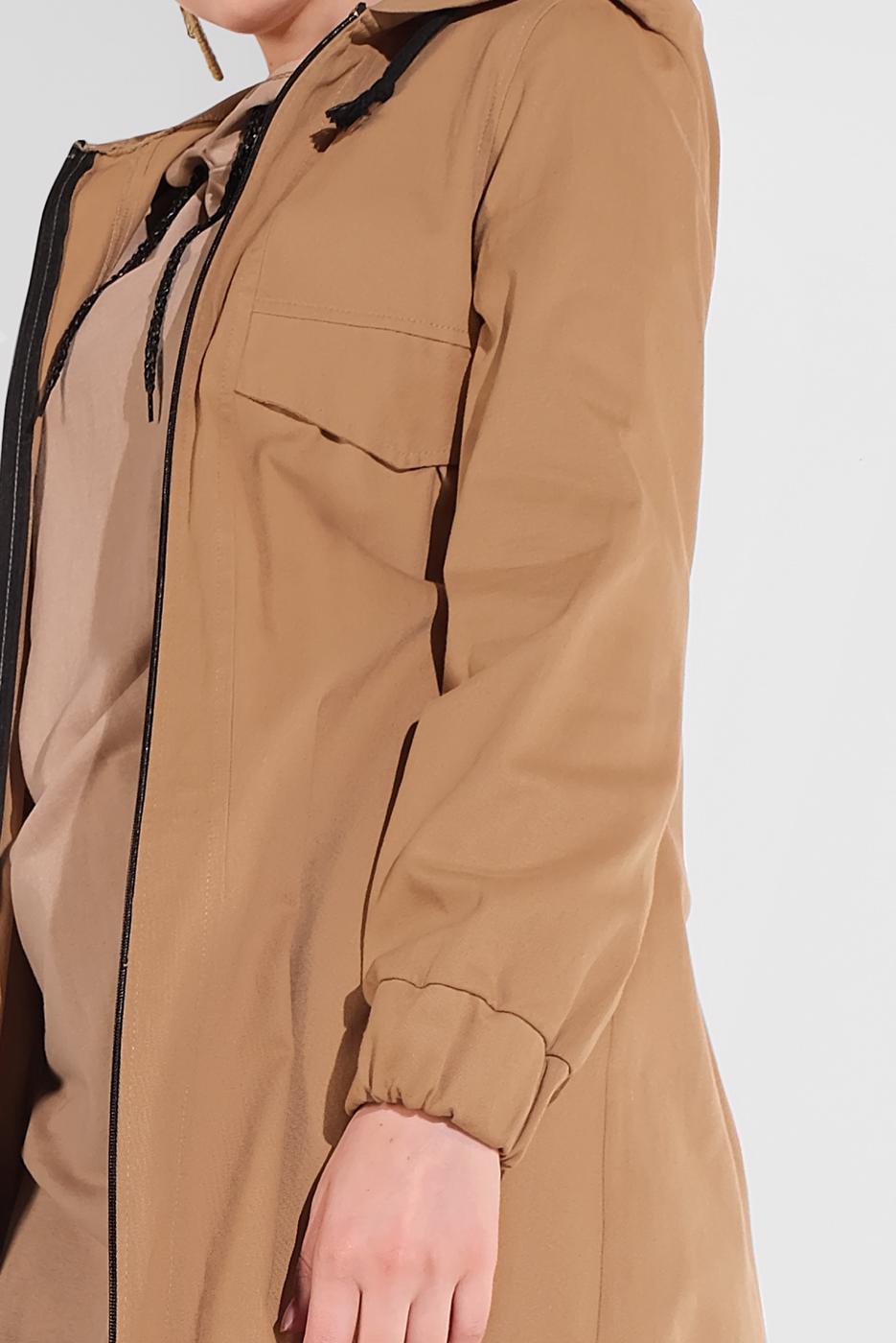 Tesettür giyim TABA CEP DETAYLI ETEK UCU LASTİKLİ TRENÇKOT 78107