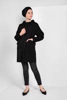 Tesettür giyim SİYAH KUŞAKLI PAMUKLU TRENÇKOT 88107
