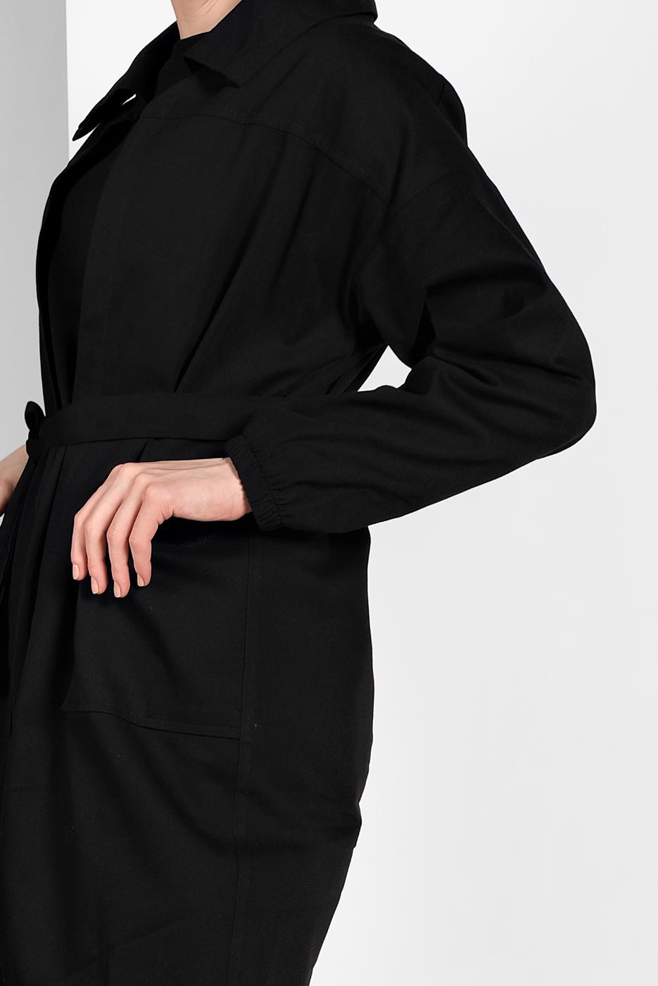 Tesettür giyim SİYAH KUŞAKLI PAMUKLU TRENÇKOT 88107