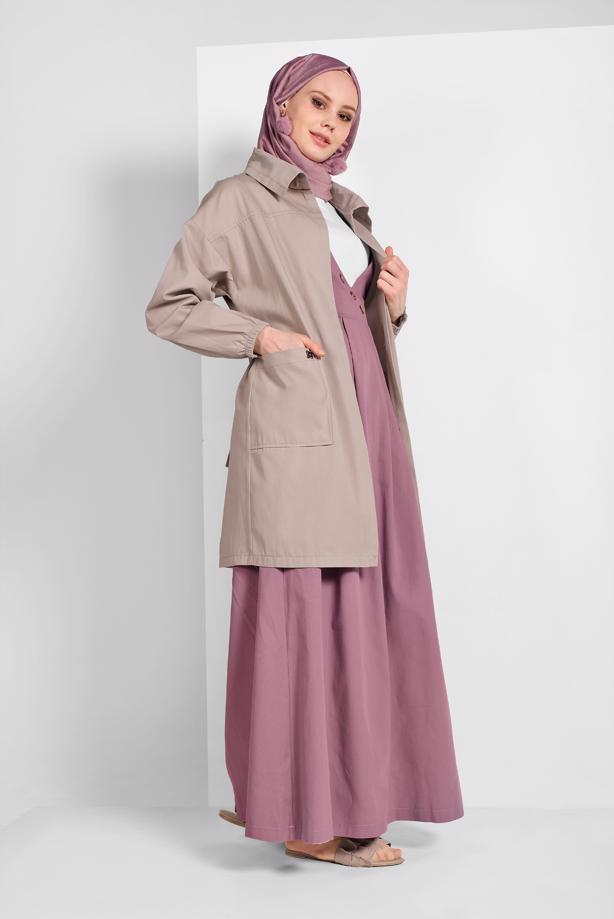 Hijab clothing BELTED COTTON TRENCH-COAT 88107 - TRENDTESETTÜR