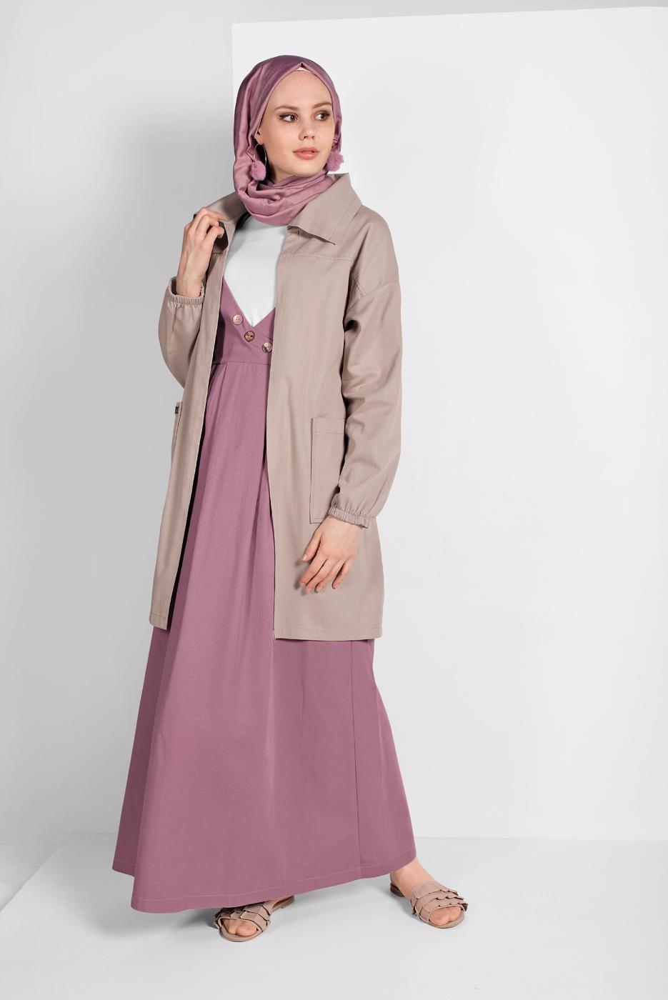 Hijab clothing BEIGE BELTED COTTON TRENCH-COAT 88107