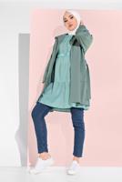 Tesettür giyim YEŞİL KUŞAKLI PAMUKLU TRENÇKOT 88107