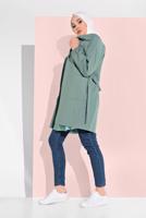 Tesettür giyim YEŞİL KUŞAKLI PAMUKLU TRENÇKOT 88107