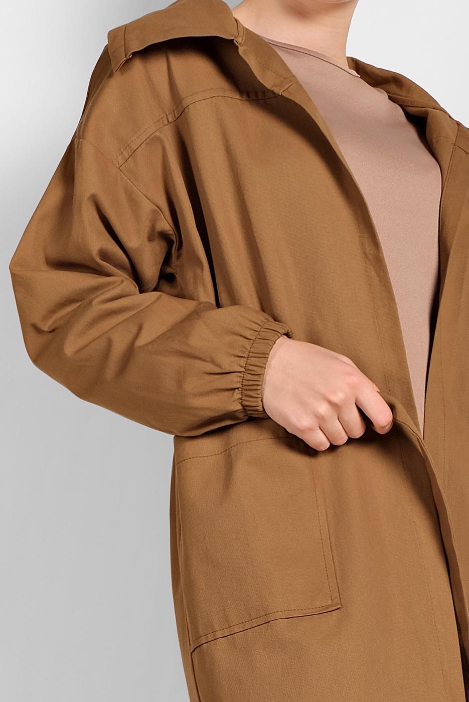 Tesettür giyim TABA KUŞAKLI PAMUKLU TRENÇKOT 88107