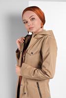 Hijab clothing BEIGE SMOCKED-WAIST HOODED TRENCH-COAT 23