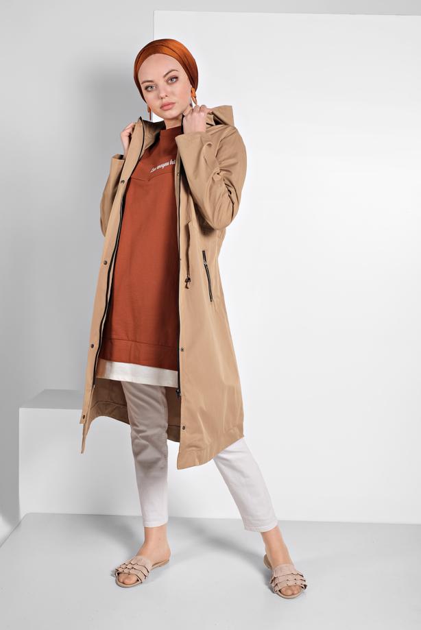 Vêtements hijab  SMOCKED-WAIST HOODED TRENCH-COAT 23 - TRENDTESETTÜR