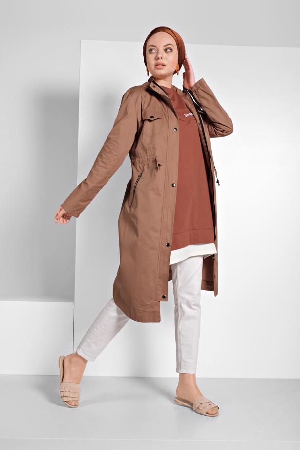 Vêtements hijab  SMOCKED-WAIST HOODED TRENCH-COAT 23 - TRENDTESETTÜR