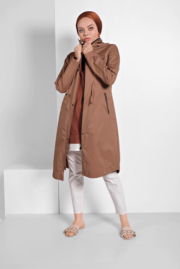Vêtements hijab  SMOCKED-WAIST HOODED TRENCH-COAT 23 - TRENDTESETTÜR