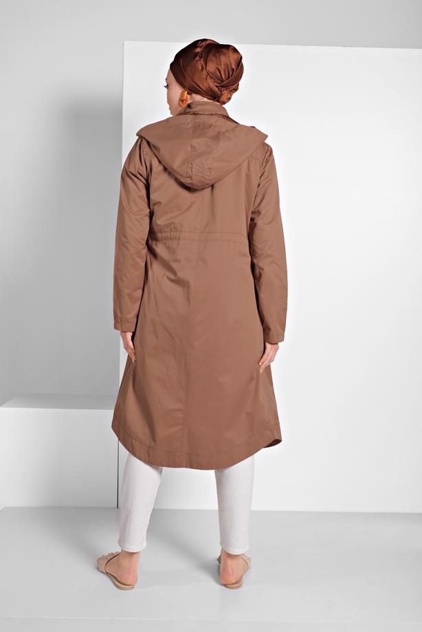 Vêtements hijab  SMOCKED-WAIST HOODED TRENCH-COAT 23 - TRENDTESETTÜR