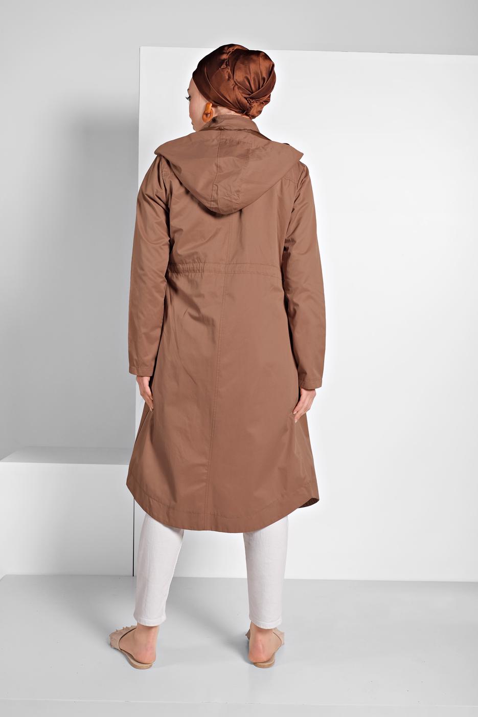 Vêtements hijab BRUN IMPERMÉABLE EN TAILLE À SMOCKS AVEC CAPUCHE 23