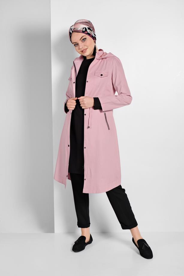 Vêtements hijab  SMOCKED-WAIST HOODED TRENCH-COAT 23 - TRENDTESETTÜR
