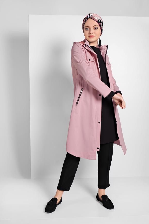 Vêtements hijab  SMOCKED-WAIST HOODED TRENCH-COAT 23 - TRENDTESETTÜR