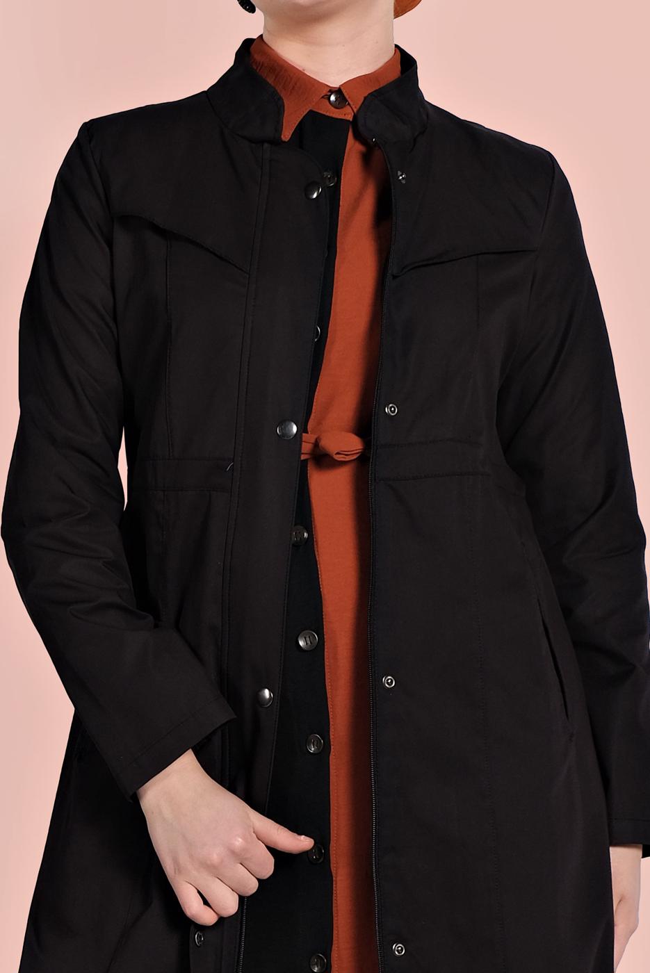 Hijab clothing BLACK HIDDEN BUTTONED TRENCH-COAT 76