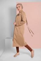 Tesettür giyim KAHVE GİZLİ FERMUARLI ÇITÇITLI TRENÇKOT 76