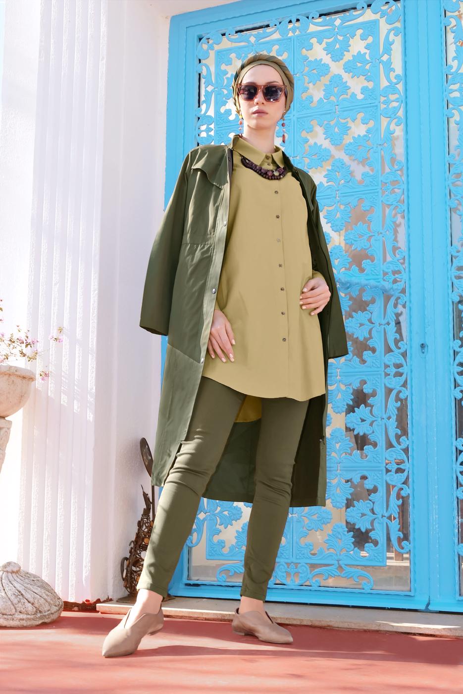 Vêtements hijab KAKI TRENCH-COAT À BOUTONS DISSIMULÉS 76  